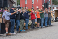 Old Munichburg Oktoberfest 2018. Men's stein-holding competition.